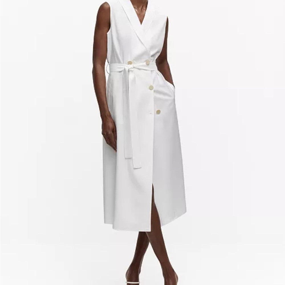 Mango Elegant White Sleeveless Wrap Dress